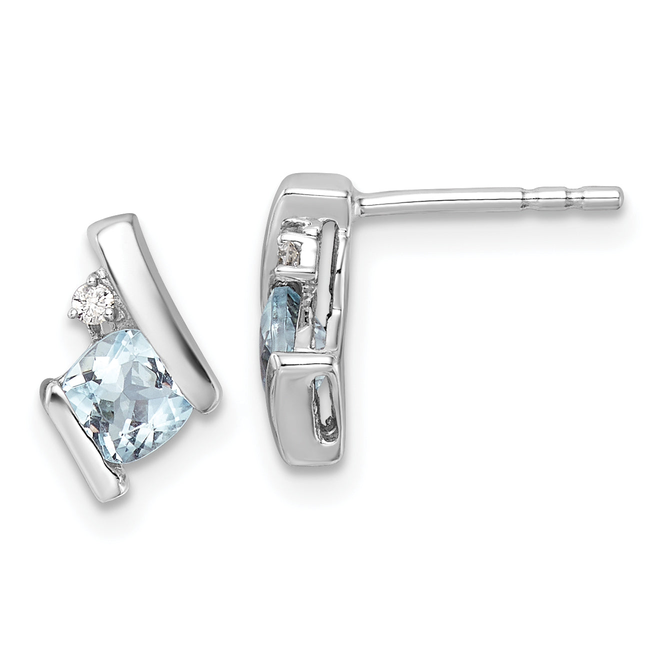 10k White Gold Cushion Aquamarine and Diamond Earrings