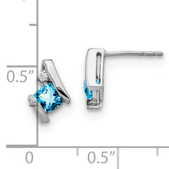 Sterling Silver Antique Cushion Blue Topaz and Diamond Earrings