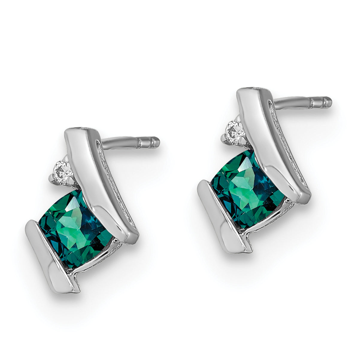 10k White Gold Cushion Cr. Alexandrite and Diamond Earrings