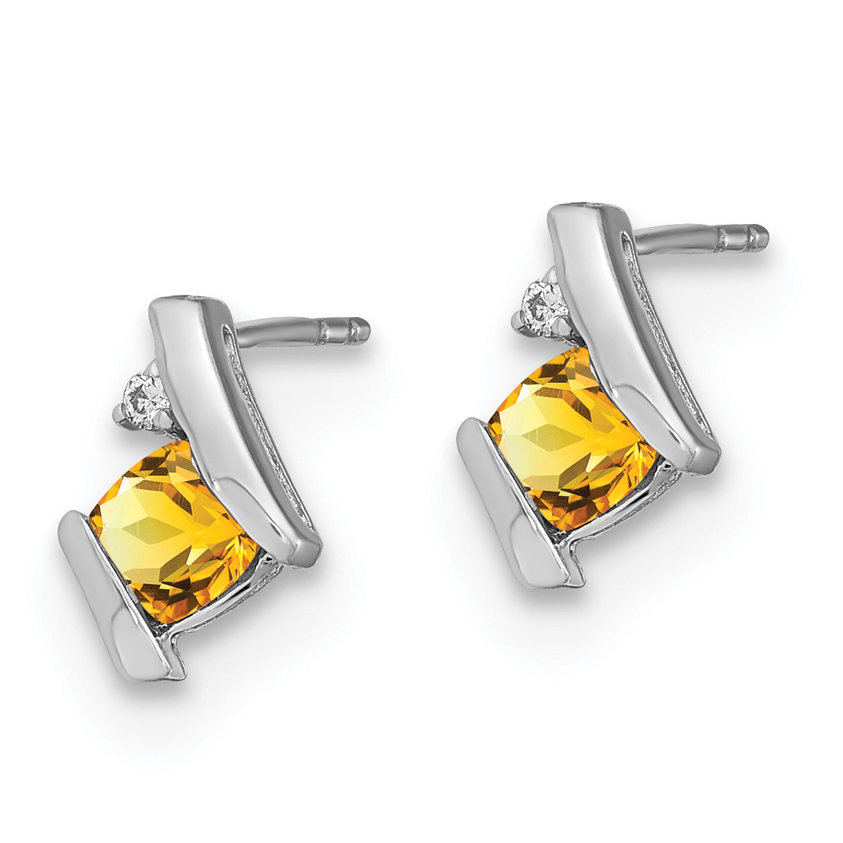 10k White Gold Cushion Citrine and Diamond Earrings