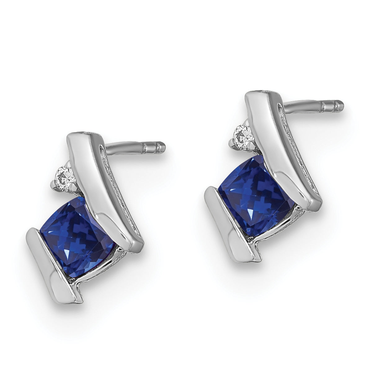 10k White Gold Cushion Cr. Sapphire and Diamond Earrings