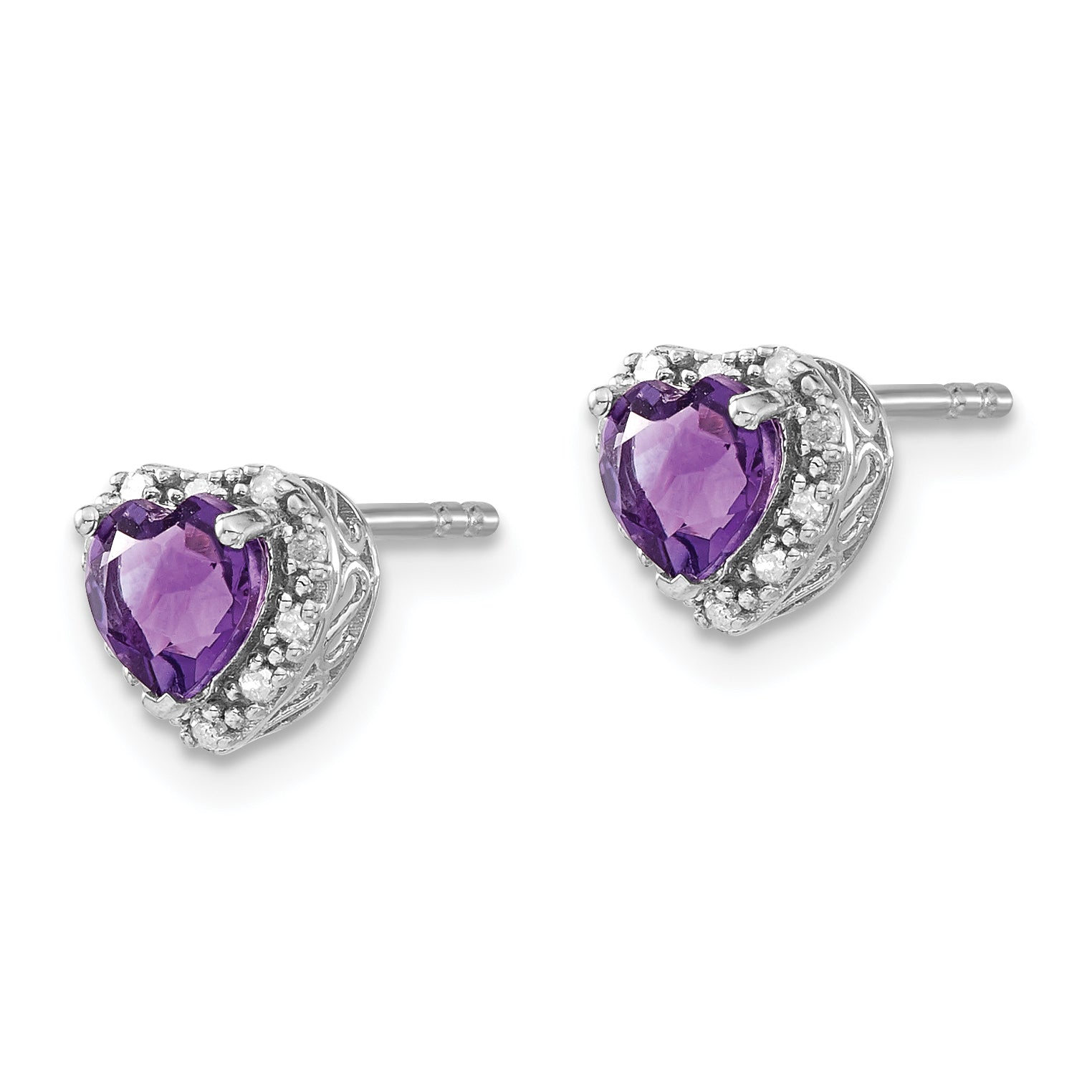 Sterling Silver Rhodium-plated Amethyst and Diamond Earrings