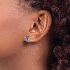 Sterling Silver Rhodium-plated Amethyst and Diamond Earrings