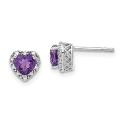 Sterling Silver Rhodium-plated Amethyst and Diamond Earrings