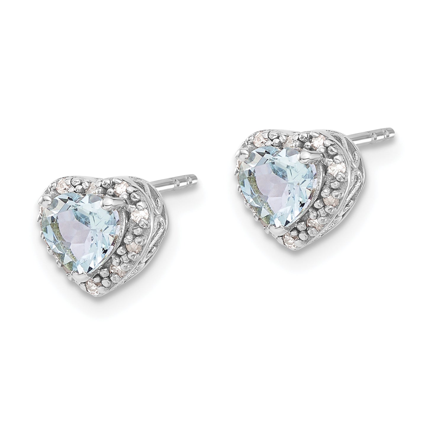 Sterling Silver Rhodium-plated Aquamarine and Diamond Earrings