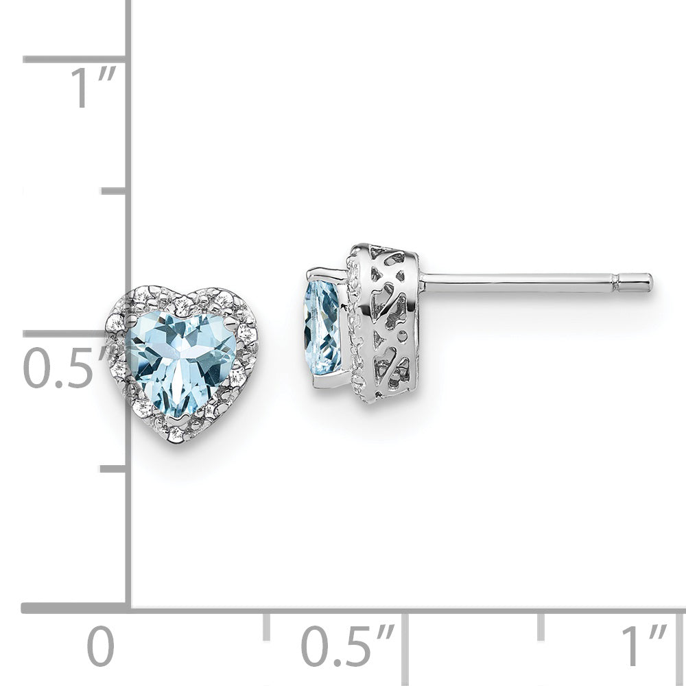 Sterling Silver Rhodium-plated Aquamarine and Diamond Earrings