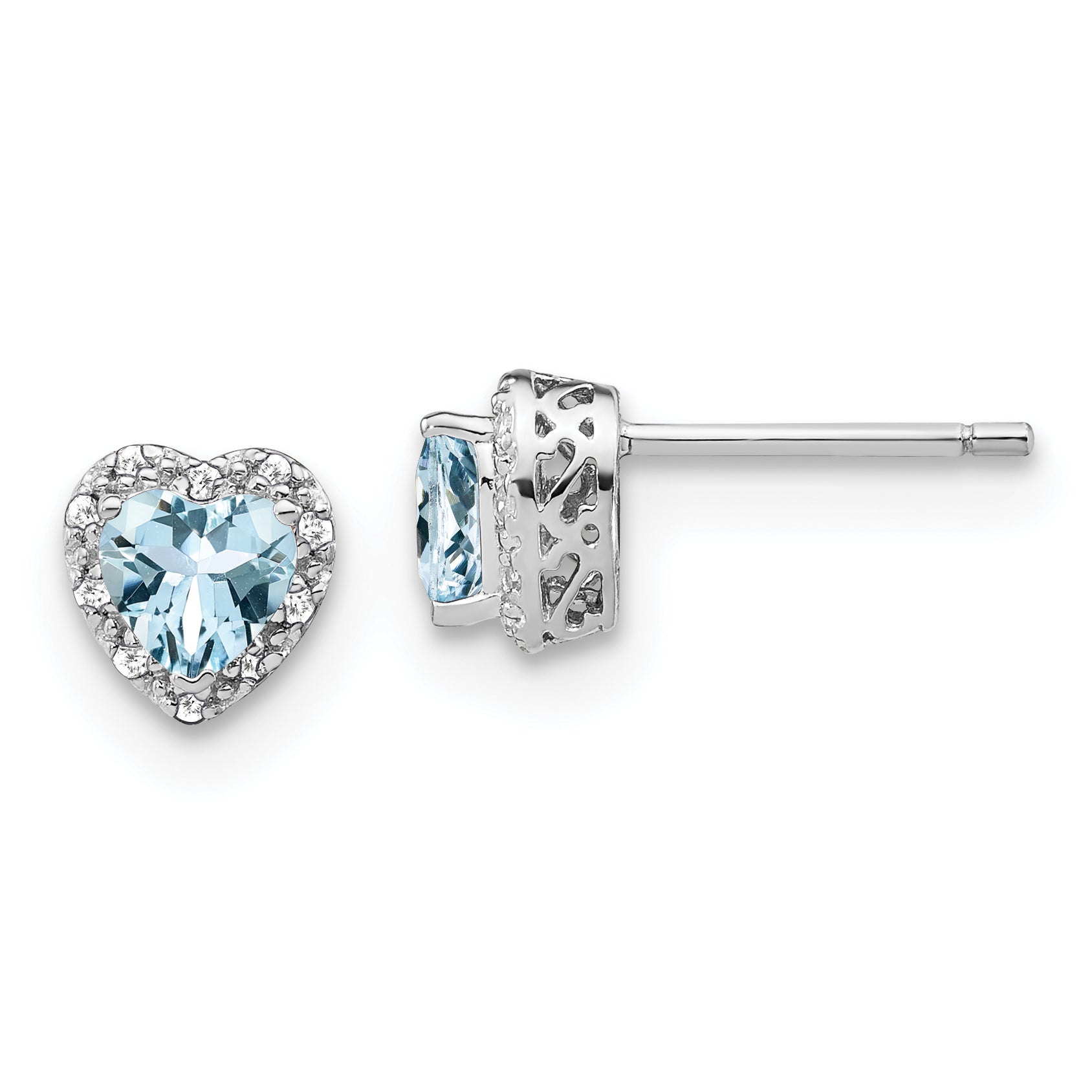 Sterling Silver Rhodium-plated Aquamarine and Diamond Earrings