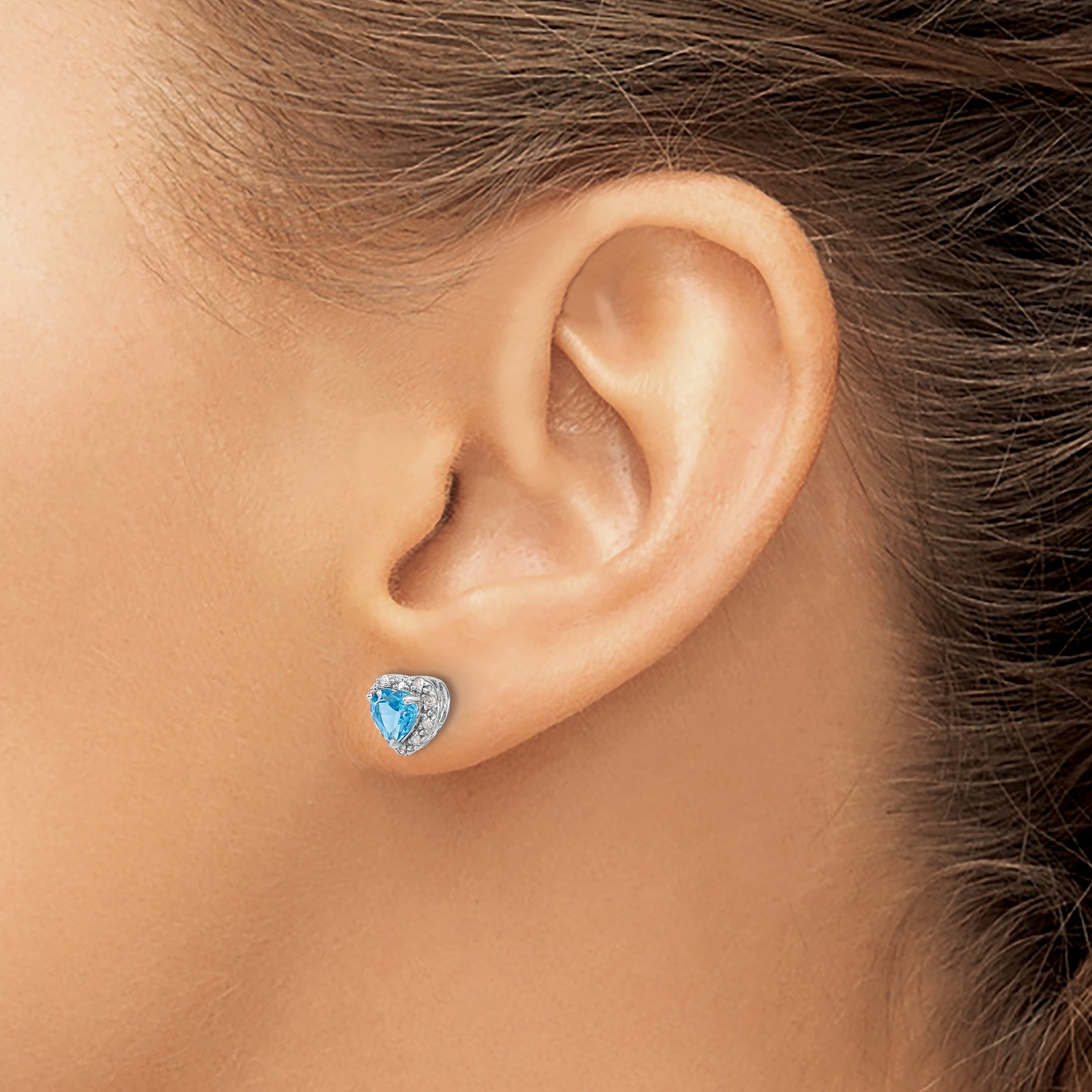 Sterling Silver Rhodium-plated Blue Topaz and Diamond Earrings