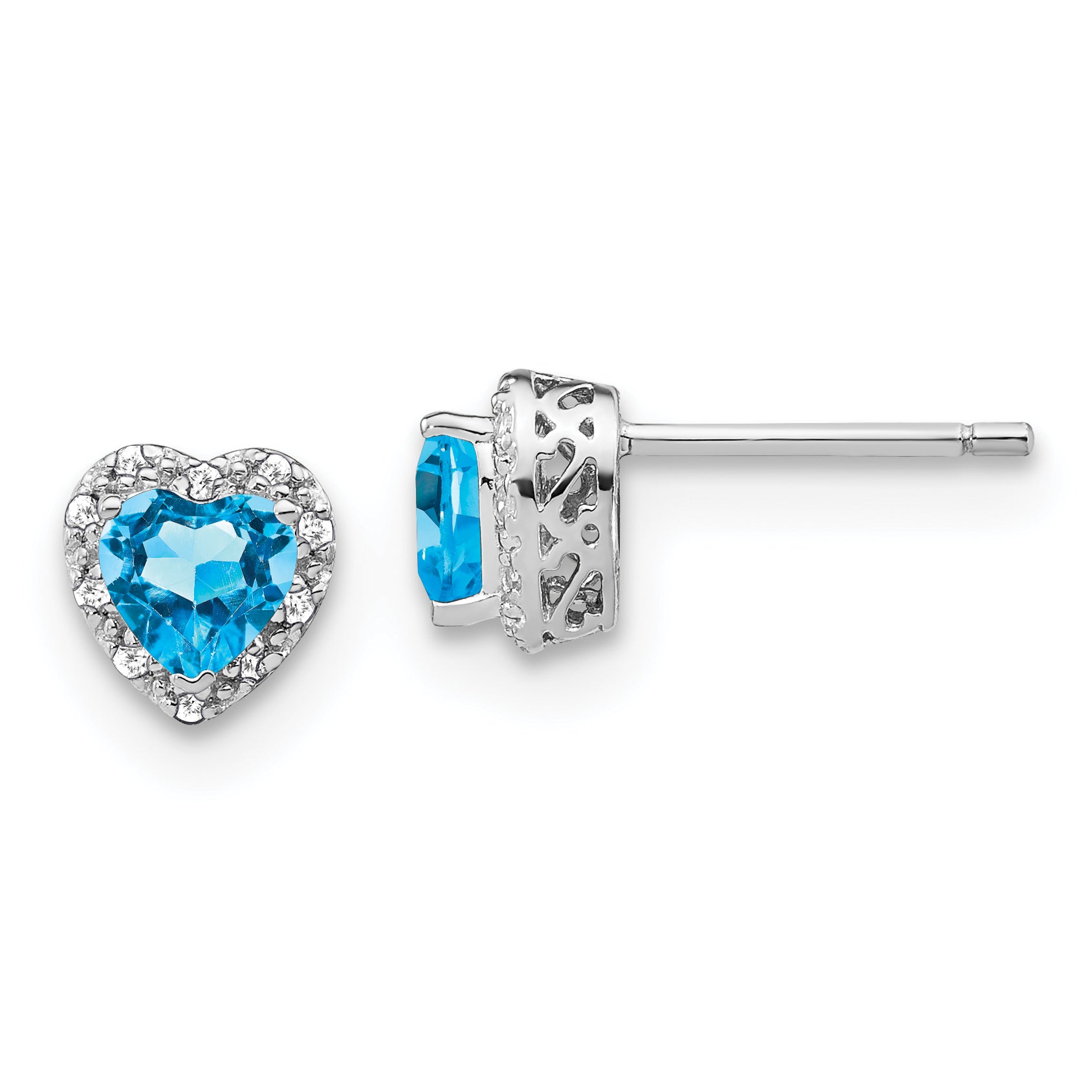 Sterling Silver Rhodium-plated Blue Topaz and Diamond Earrings