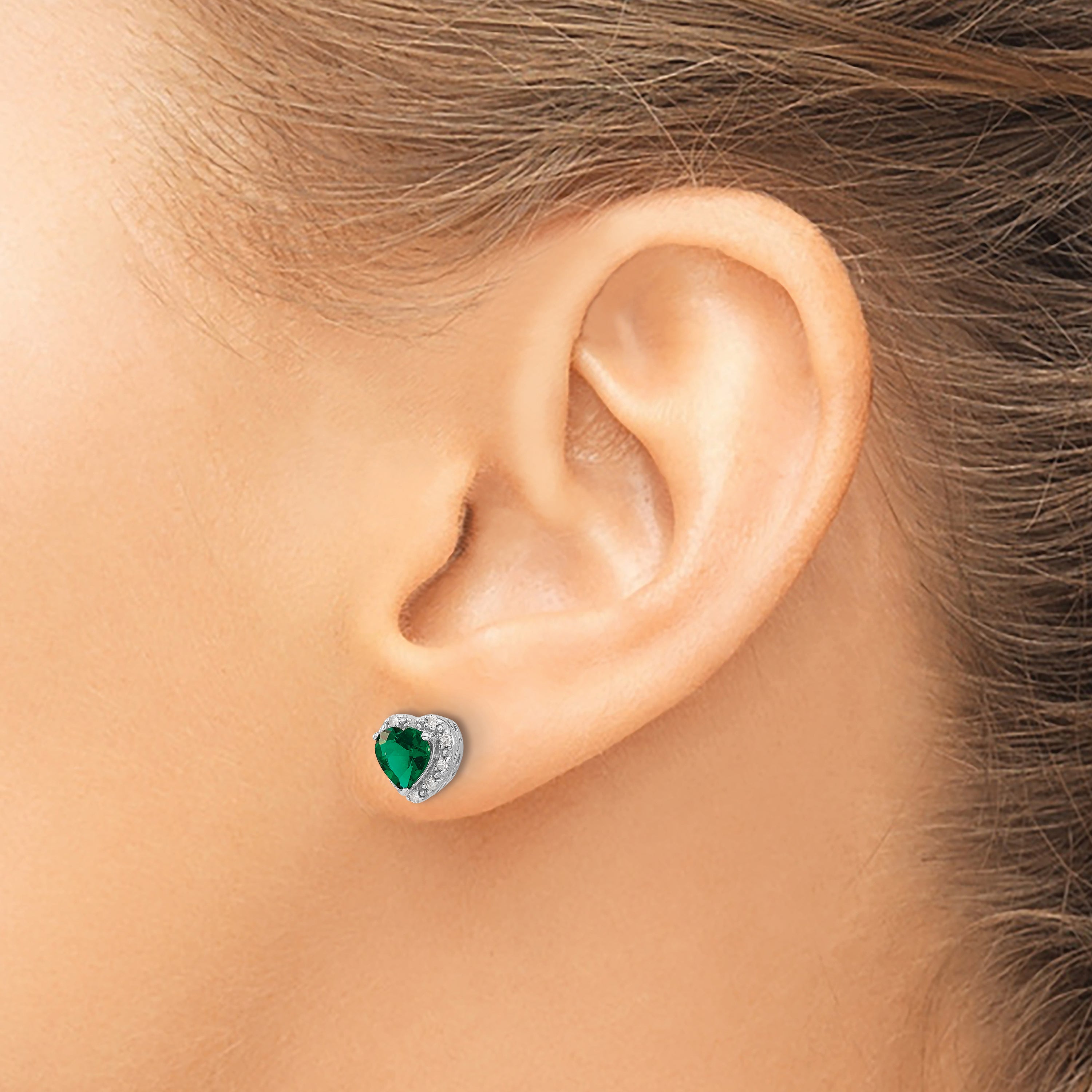 Sterling Silver Rhodium-plated Created Emerald and Diamond Earrings