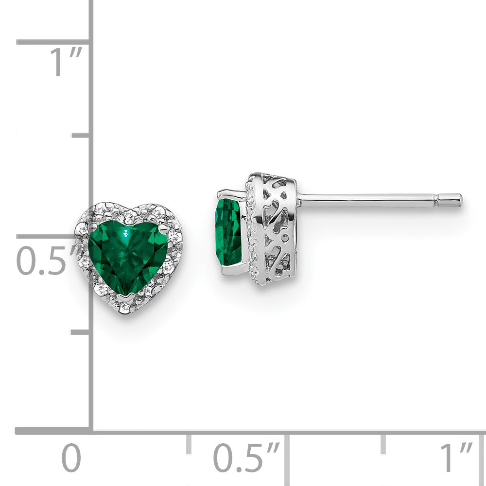 Sterling Silver Rhodium-plated Created Emerald and Diamond Earrings