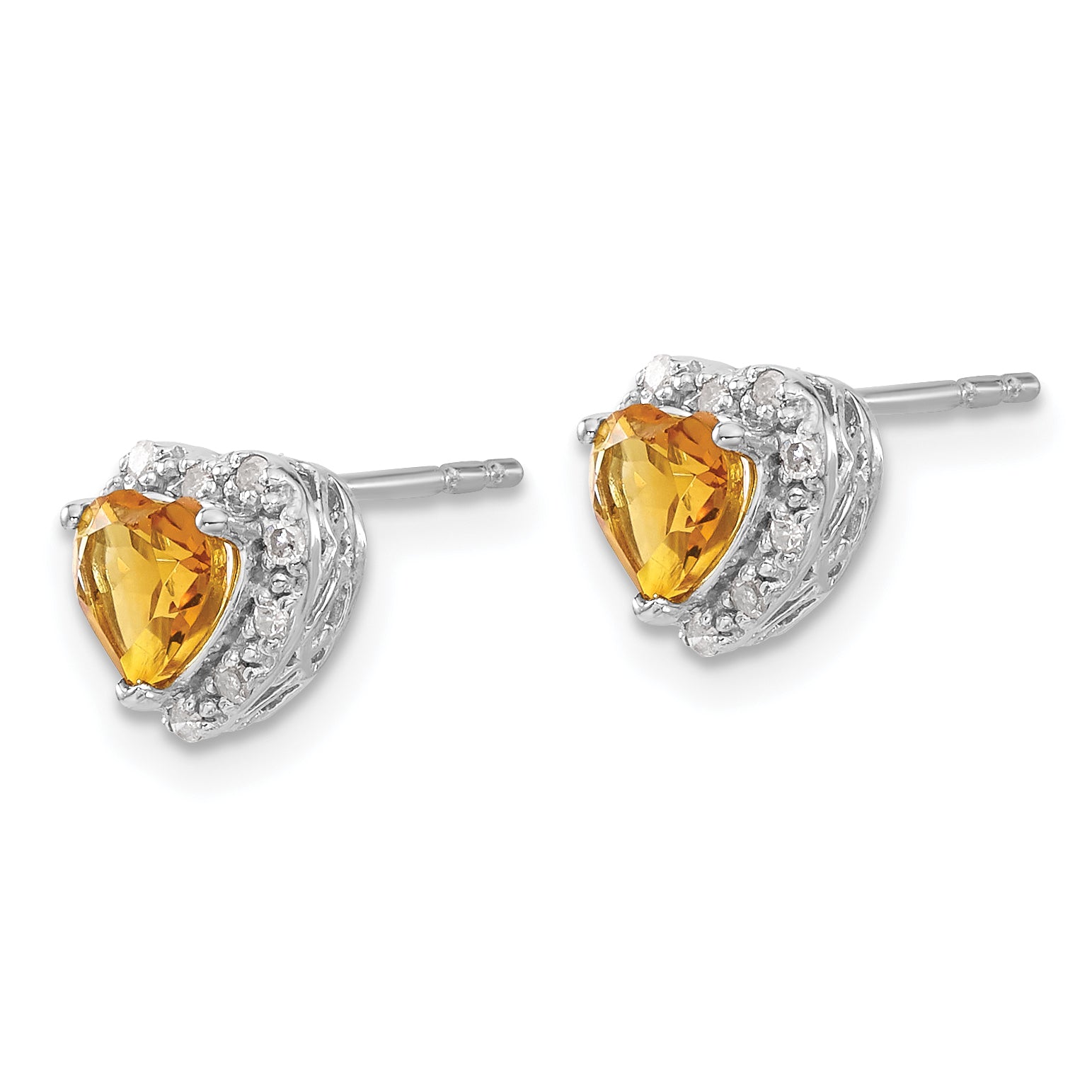 Sterling Silver Rhodium-plated Citrine and Diamond Earrings