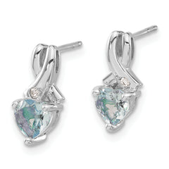 Sterling Silver Rhodium-plated Aquamarine and Diamond Earrings