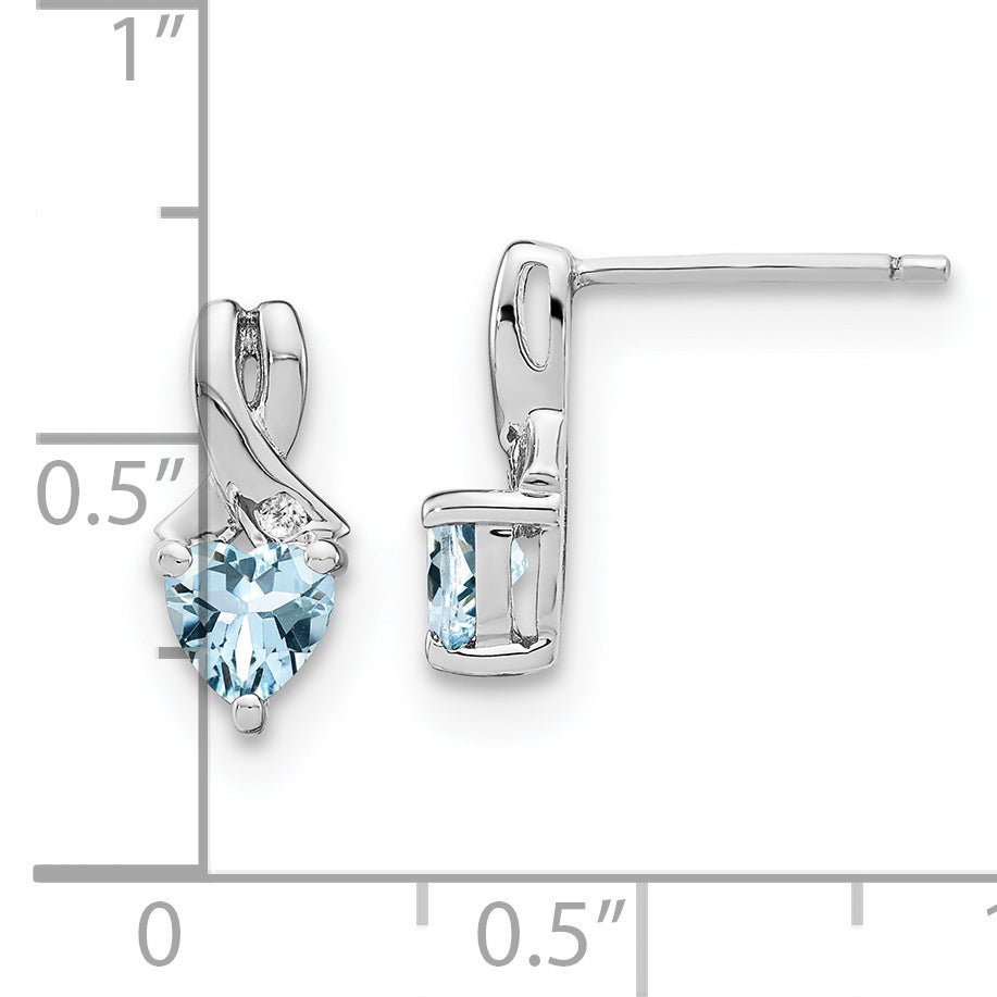 Sterling Silver Rhodium-plated Aquamarine and Diamond Earrings