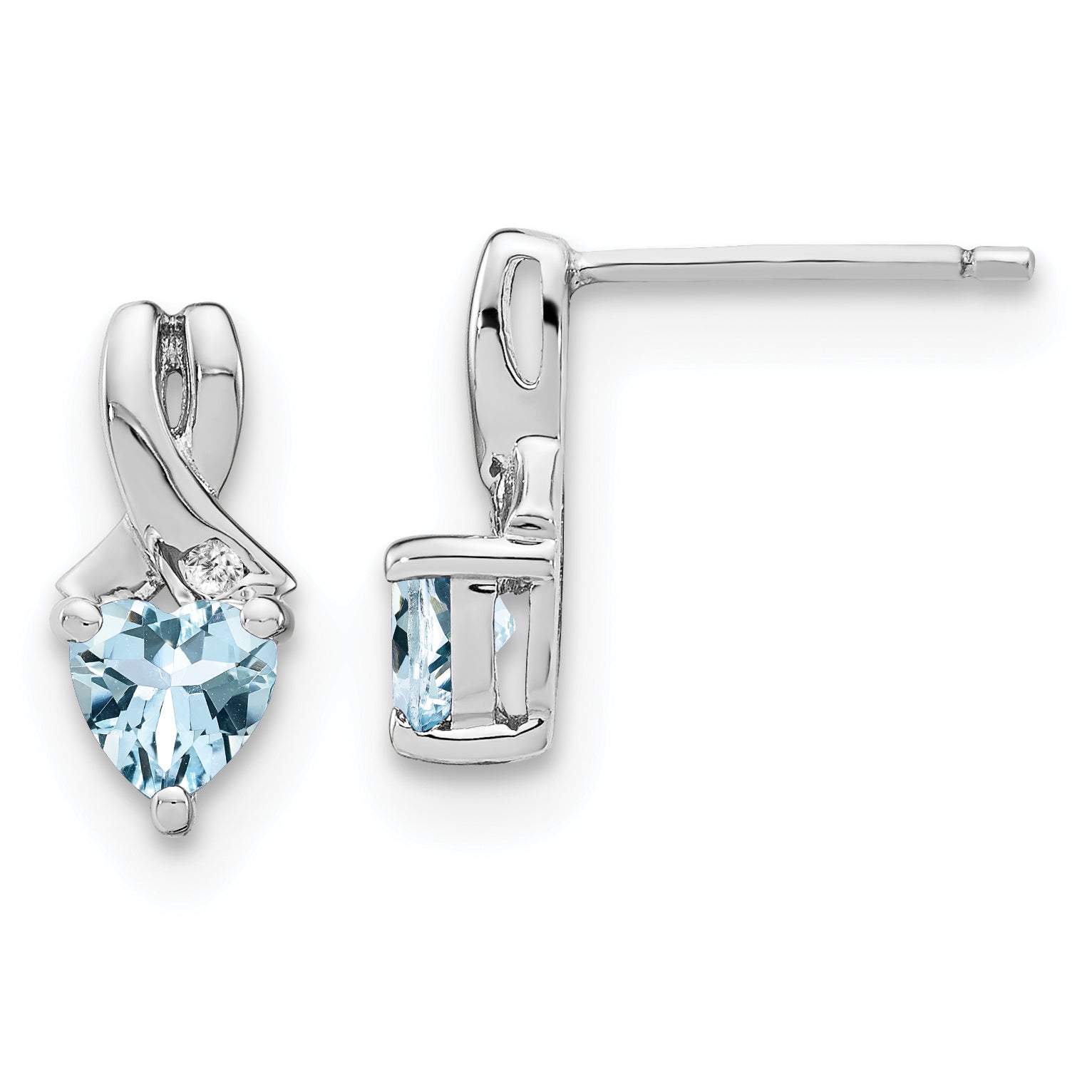 Sterling Silver Rhodium-plated Aquamarine and Diamond Earrings