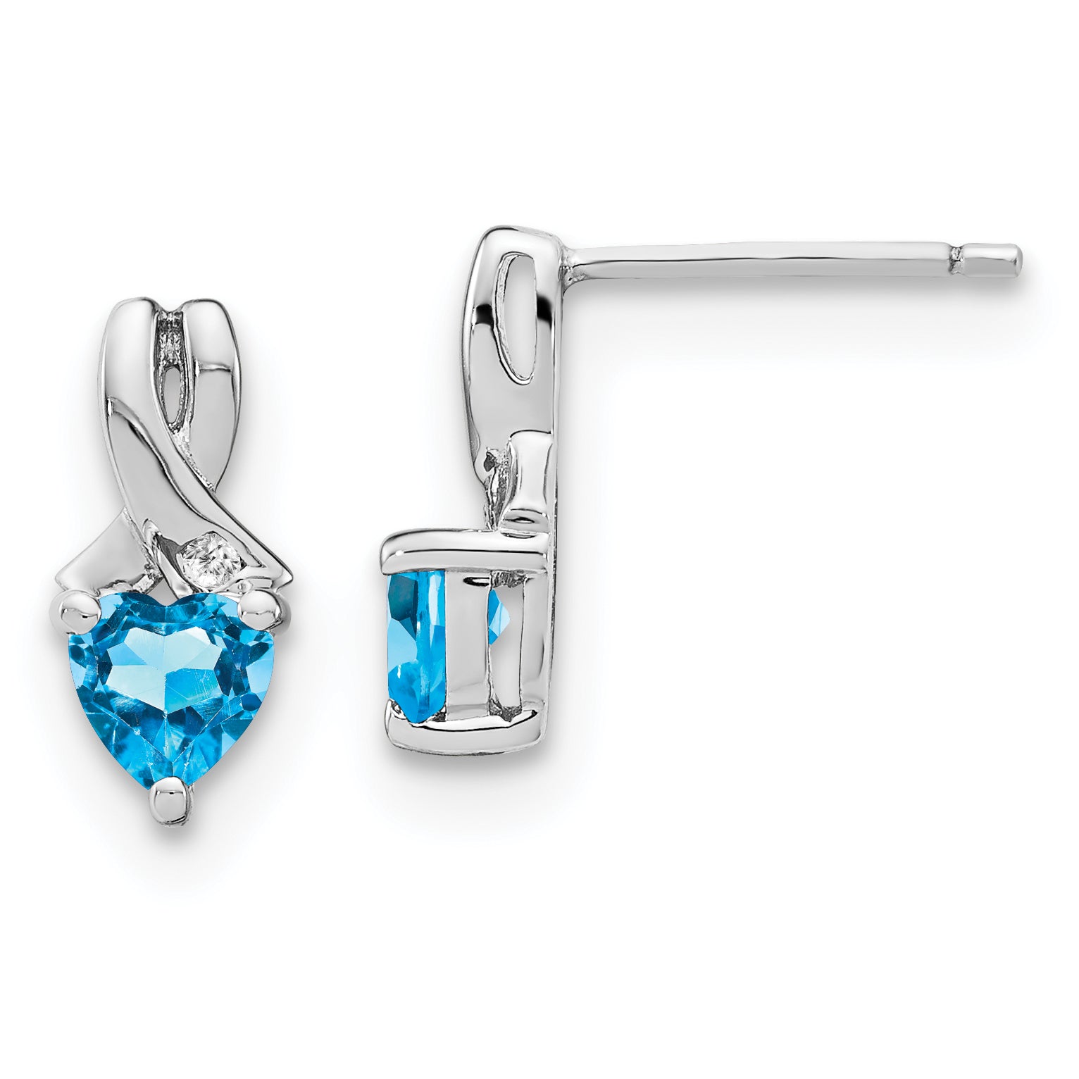 Sterling Silver Rhodium-plated Blue Topaz and Diamond Earrings