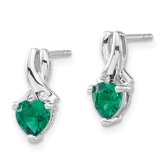 Sterling Silver Rhodium-plated Created Emerald and Diamond Earrings