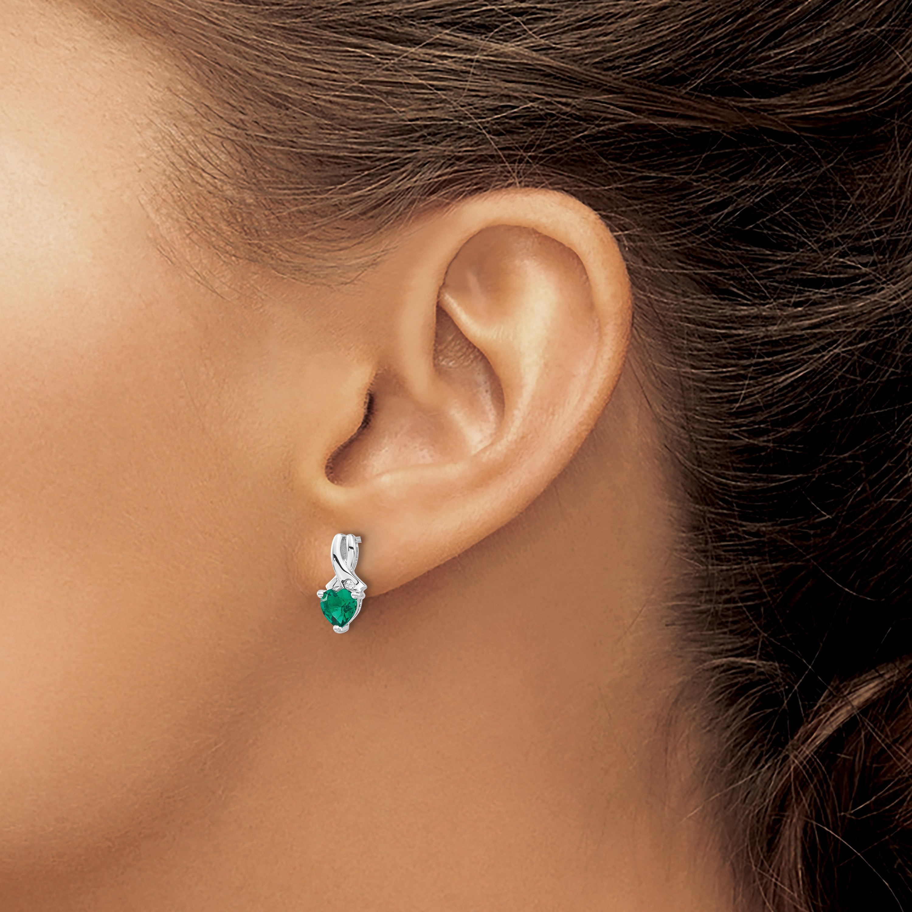 Sterling Silver Rhodium-plated Created Emerald and Diamond Earrings