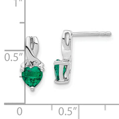 Sterling Silver Rhodium-plated Created Emerald and Diamond Earrings