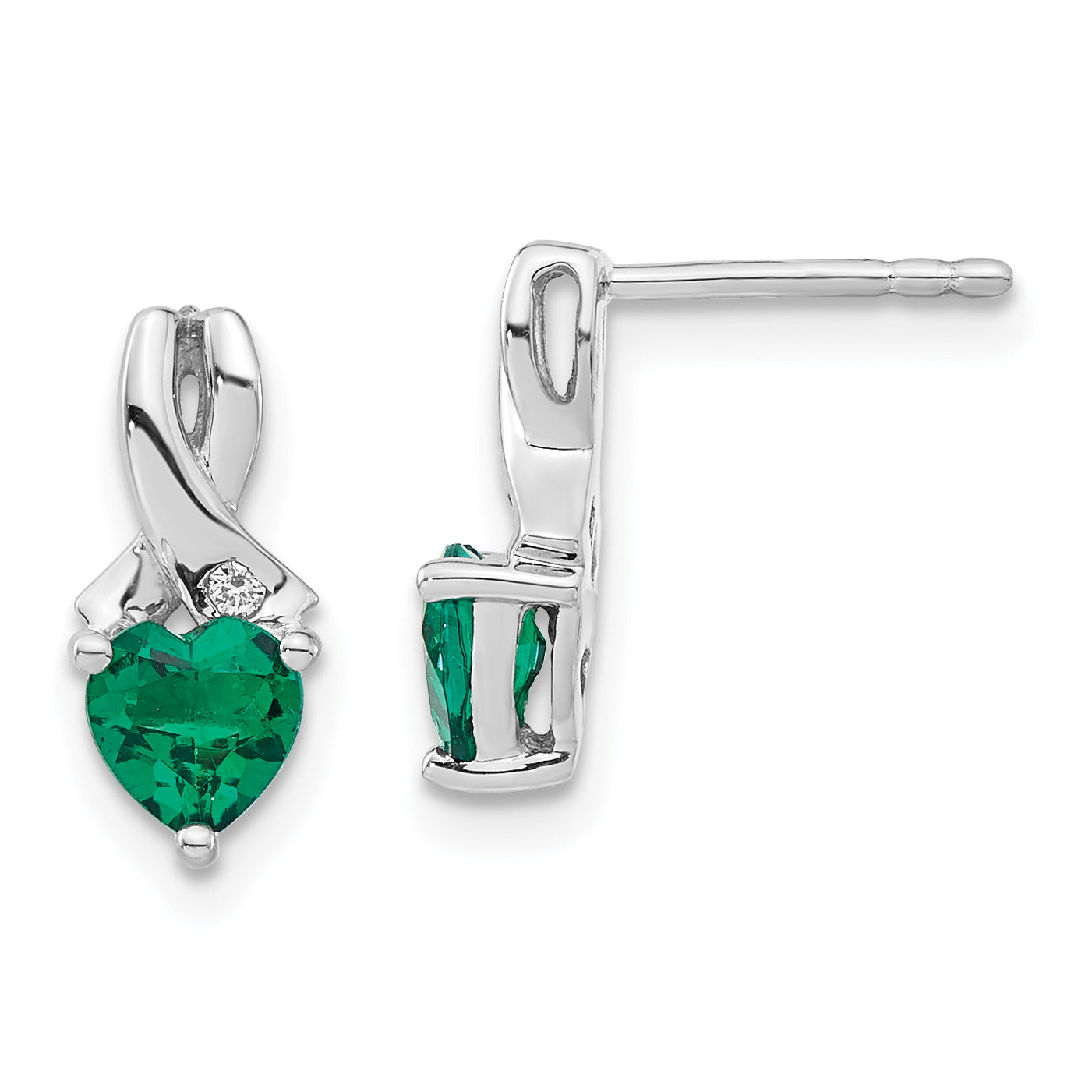 Sterling Silver Rhodium-plated Created Emerald and Diamond Earrings