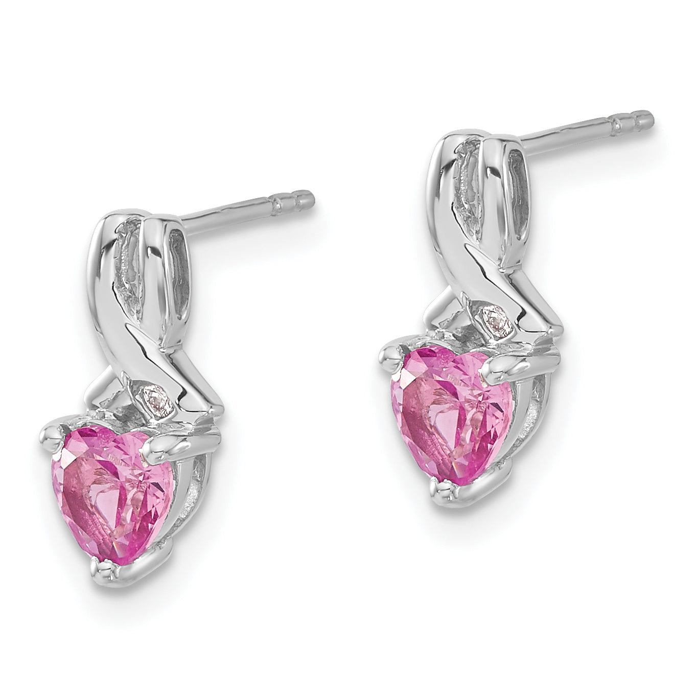 Sterling Silver Rhod-plated Created Pink Sapphire/Diamond Earrings