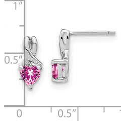 Sterling Silver Rhod-plated Created Pink Sapphire/Diamond Earrings