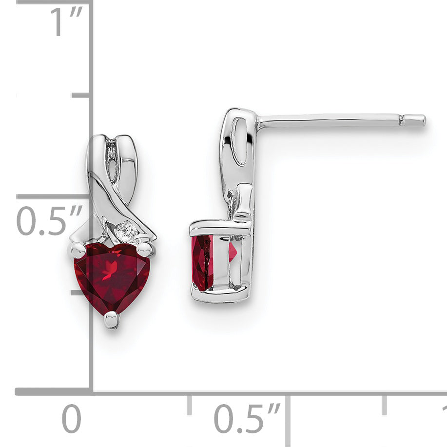 Sterling Silver Rhodium-plated Created Ruby and Diamond Earrings