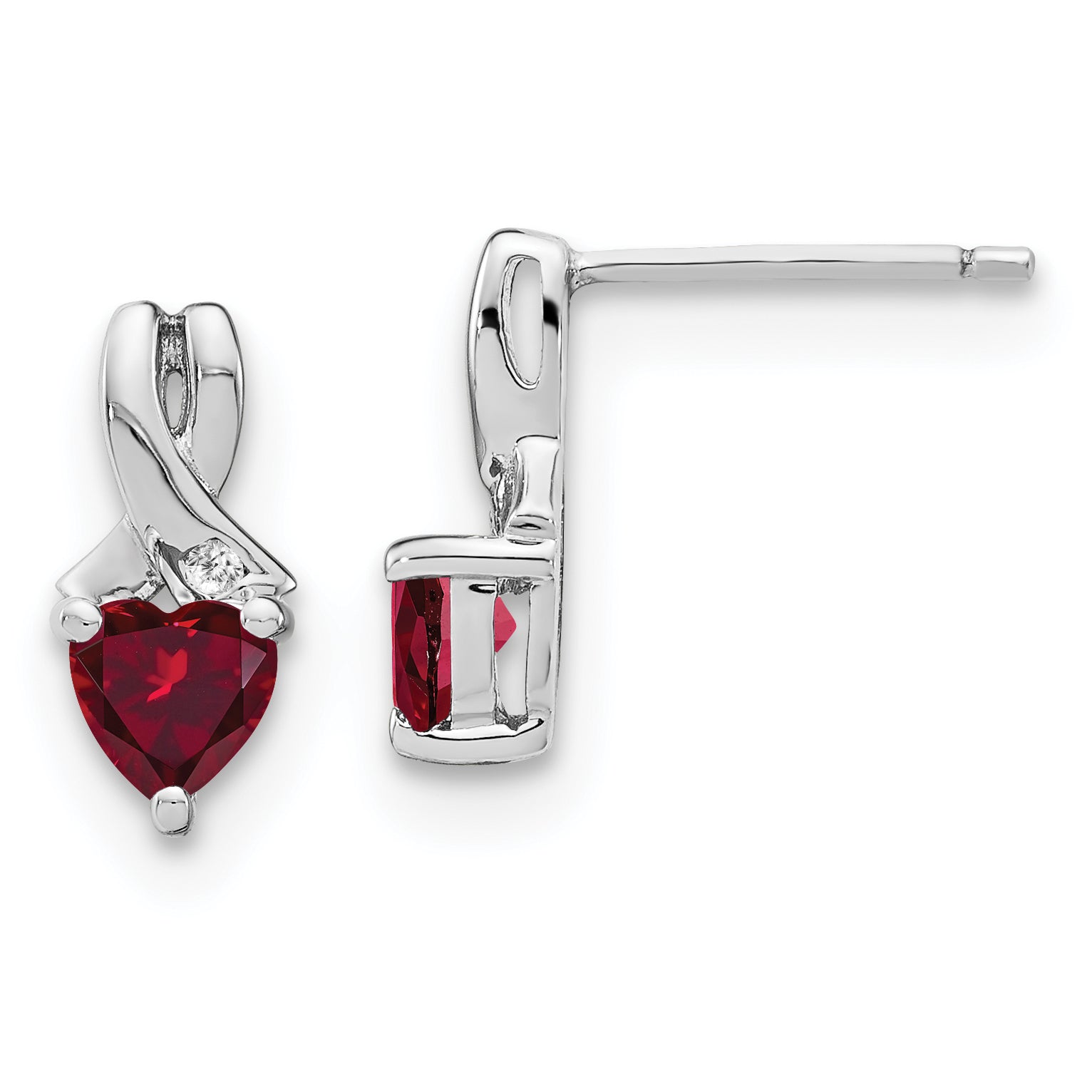 Sterling Silver Rhodium-plated Created Ruby and Diamond Earrings