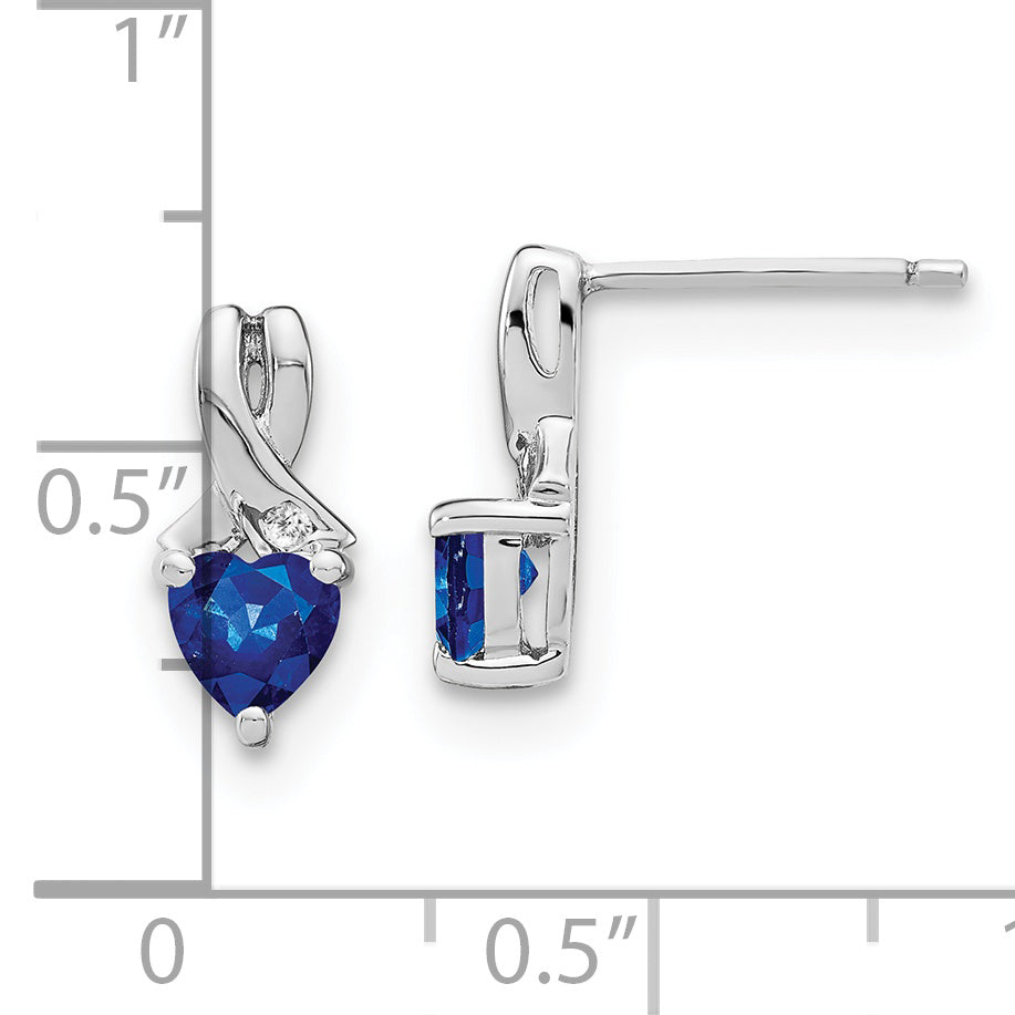 Sterling Silver Rhodium-plated Created Sapphire and Diamond Earrings