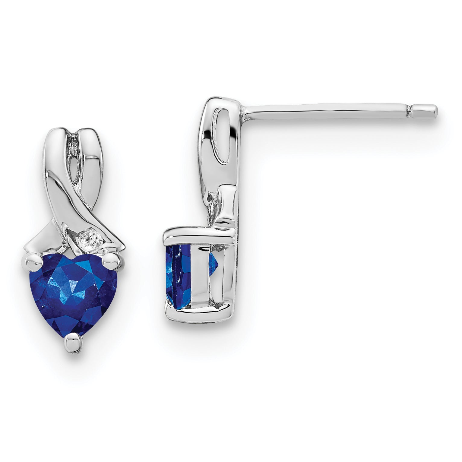 Sterling Silver Rhodium-plated Created Sapphire and Diamond Earrings