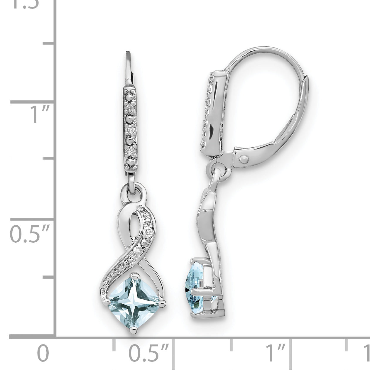 Sterling Silver Rhodium-plated Aquamarine and Diamond Earrings