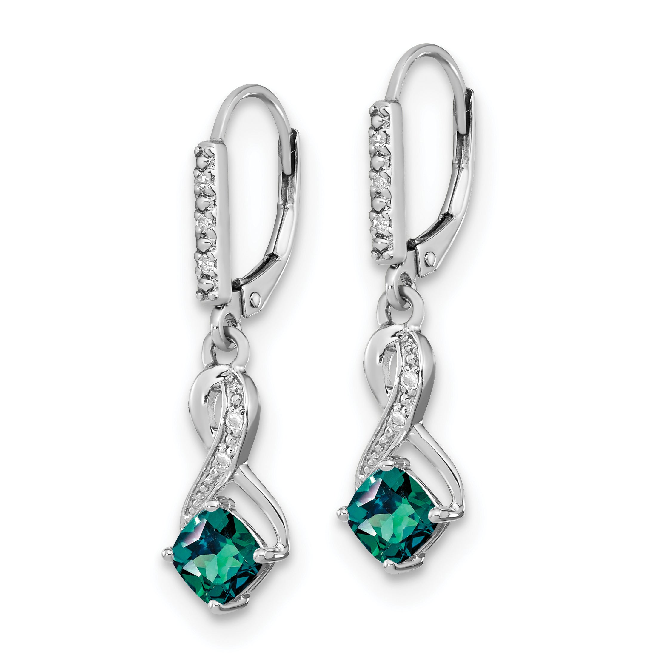 Sterling Silver Rhodium-plated Created Alexandrite and Diamond Earrings