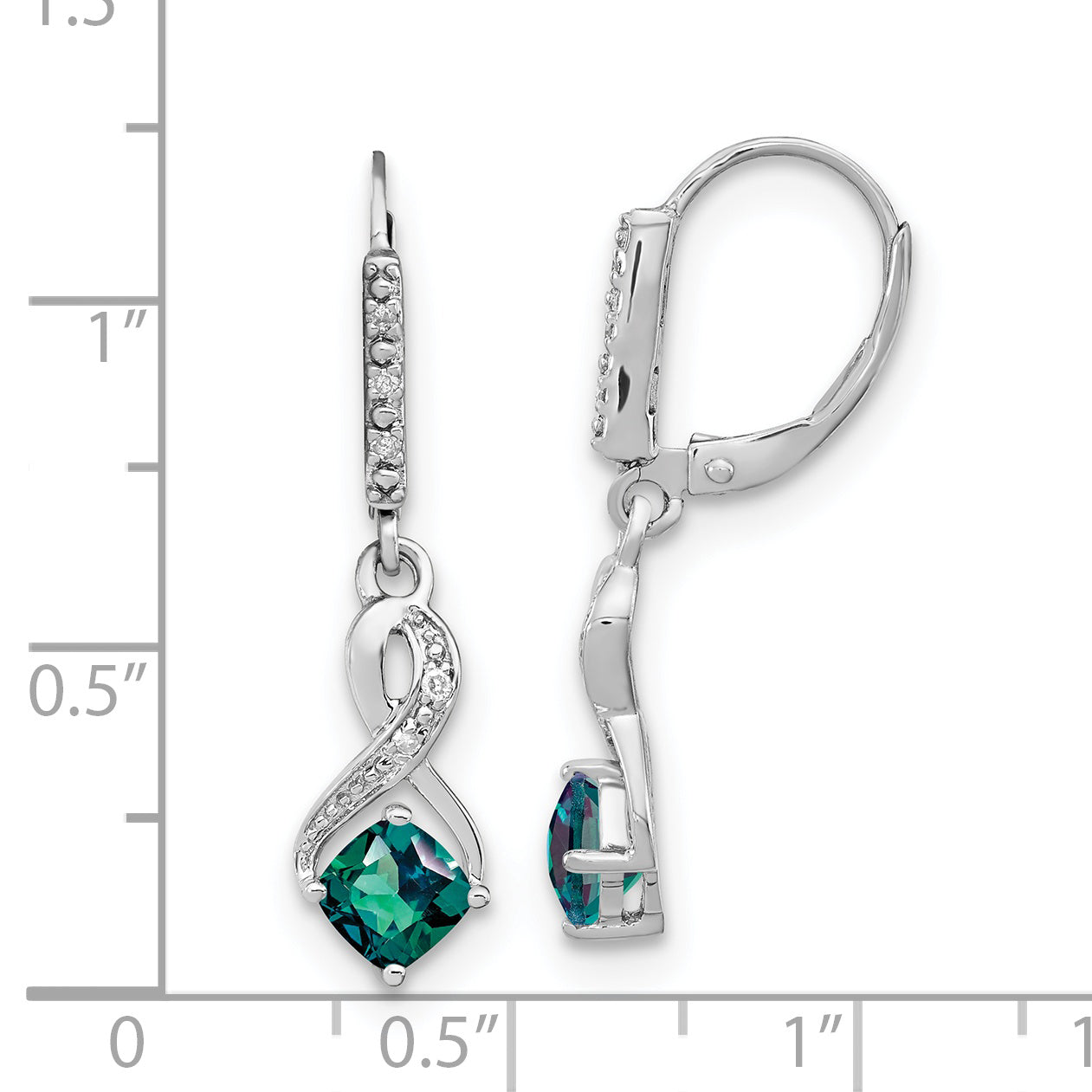 Sterling Silver Rhodium-plated Created Alexandrite and Diamond Earrings