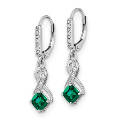 Sterling Silver Rhodium-plated Created Emerald and Diamond Earrings