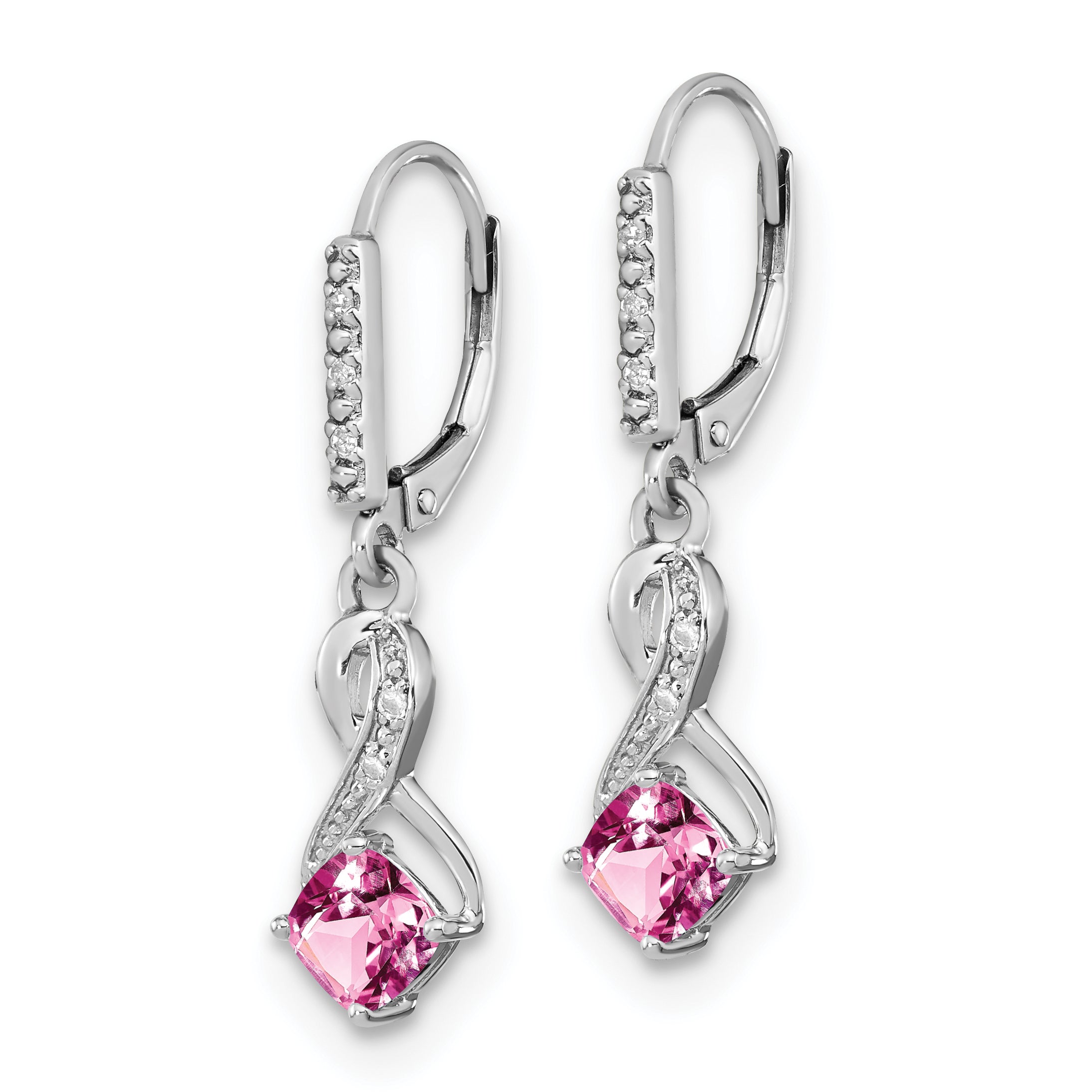 Sterling Silver Rhodium-plated Creat. Pink Sapphire and Diamond Earrings