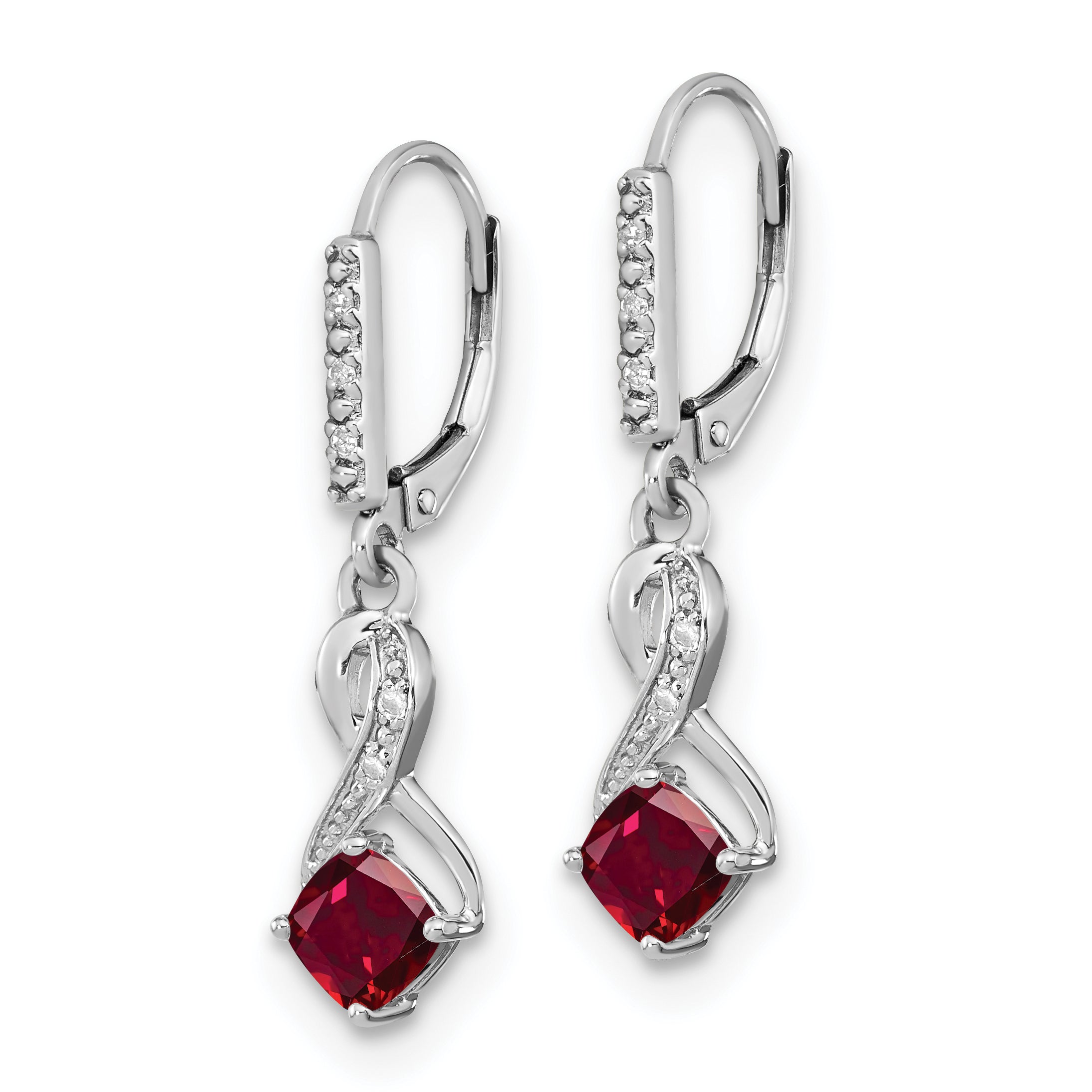 Sterling Silver Rhodium-plated Created Ruby and Diamond Earrings