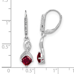 Sterling Silver Rhodium-plated Created Ruby and Diamond Earrings