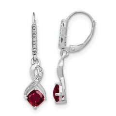 Sterling Silver Rhodium-plated Created Ruby and Diamond Earrings