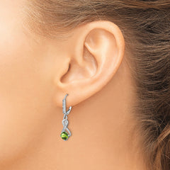 Sterling Silver Rhodium-plated Peridot and Diamond Earrings