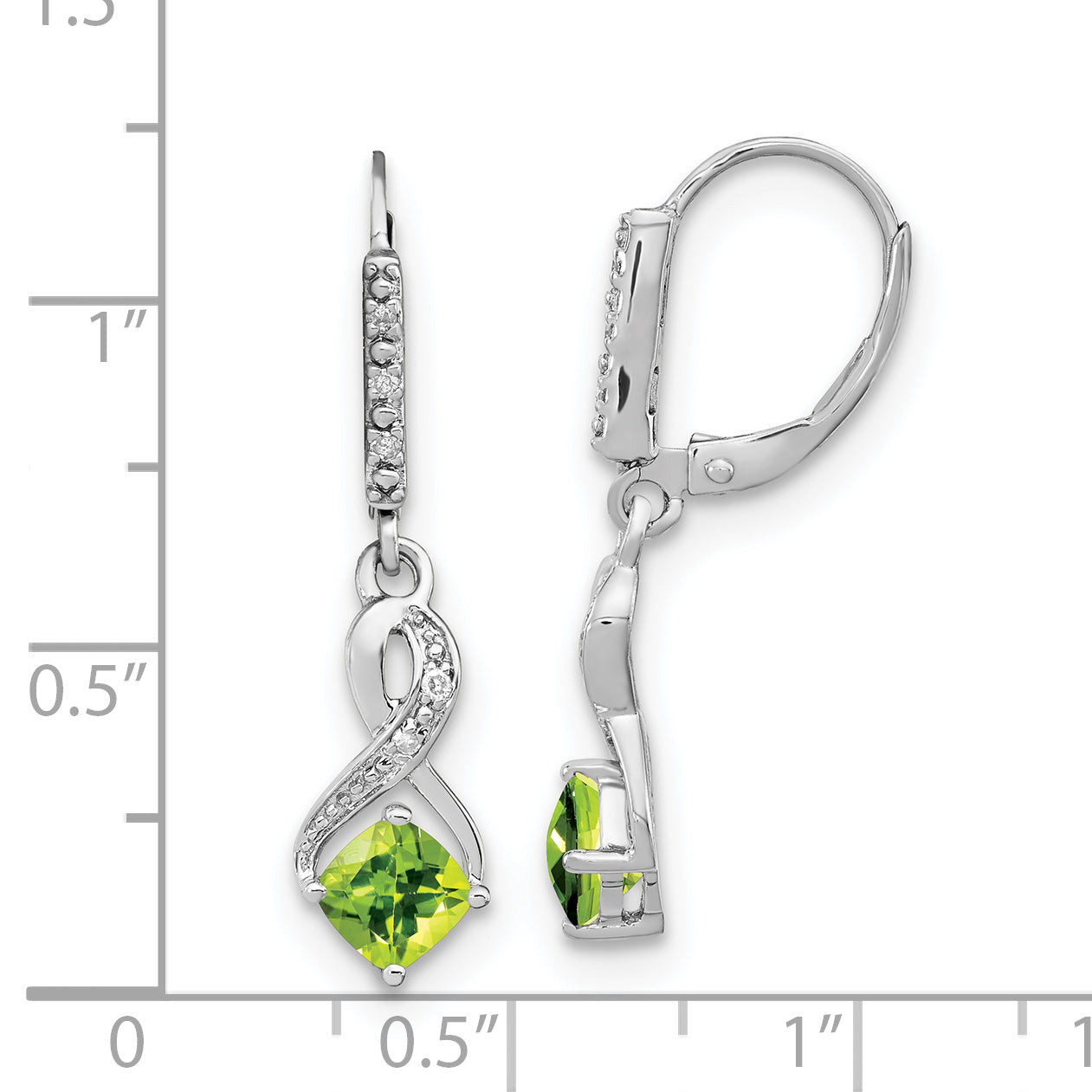 Sterling Silver Rhodium-plated Peridot and Diamond Earrings