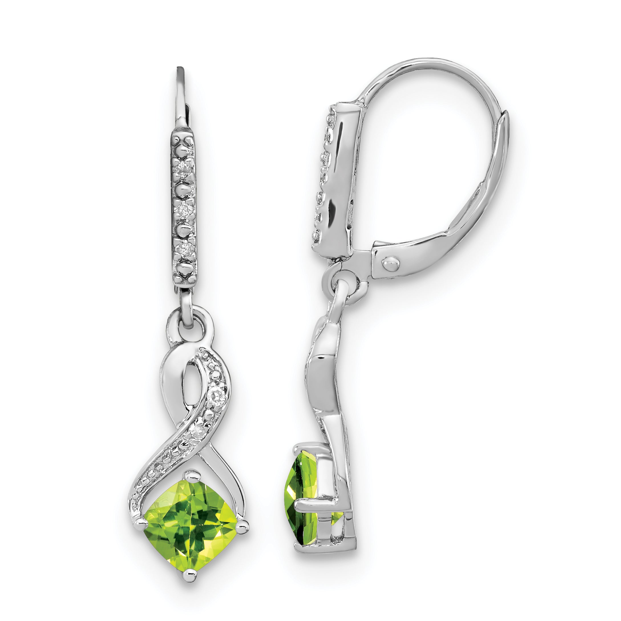 Sterling Silver Rhodium-plated Peridot and Diamond Earrings