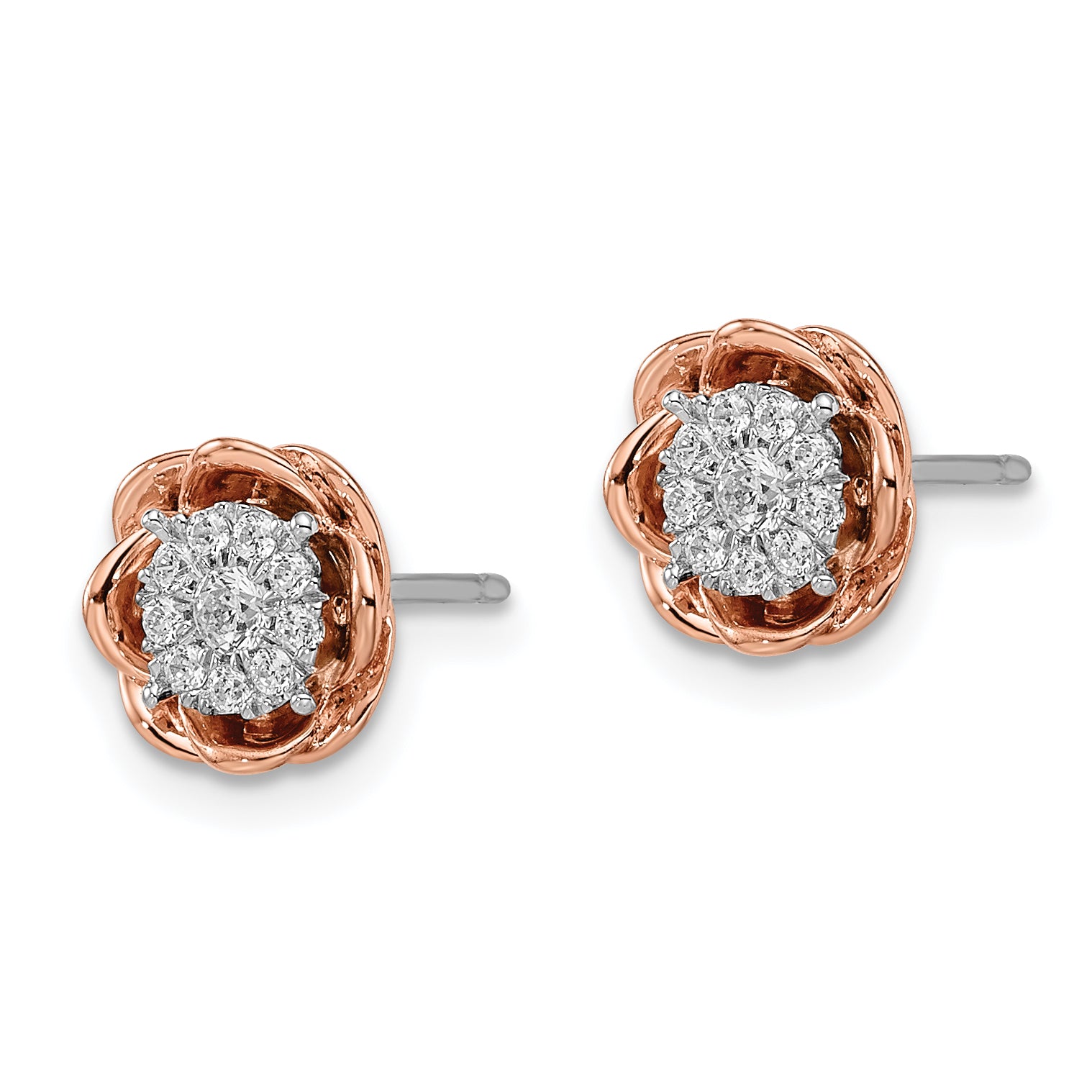 14K Two-Tone Lab Grown Diamond Rose Earrings