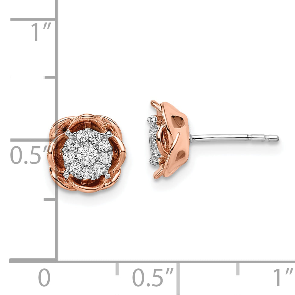 14K Two-Tone Lab Grown Diamond Rose Earrings