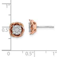 14K Two-Tone Lab Grown Diamond Rose Earrings