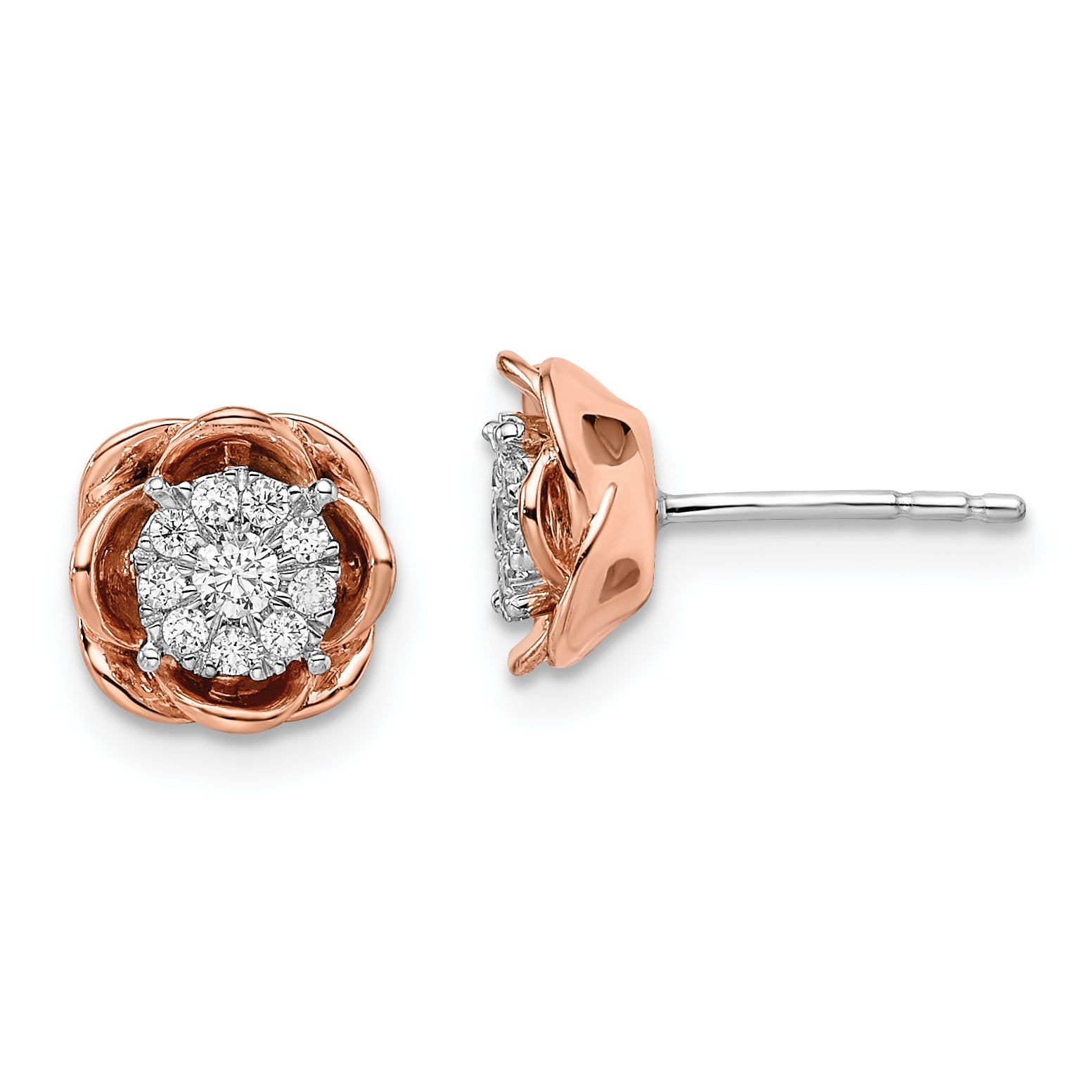 14K Two-Tone Lab Grown Diamond Rose Earrings