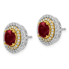 14K Two-Tone Lab Grown Diamond & Created Ruby Earrings