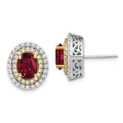 14K Two-Tone Lab Grown Diamond & Created Ruby Earrings