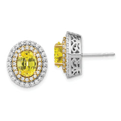 14K Two-Tone Lab Grown Diamond & Created Yellow Sapphire Earrings