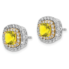 14K Two-Tone Lab Grown Diamond & Created Yellow Sapphire Earrings