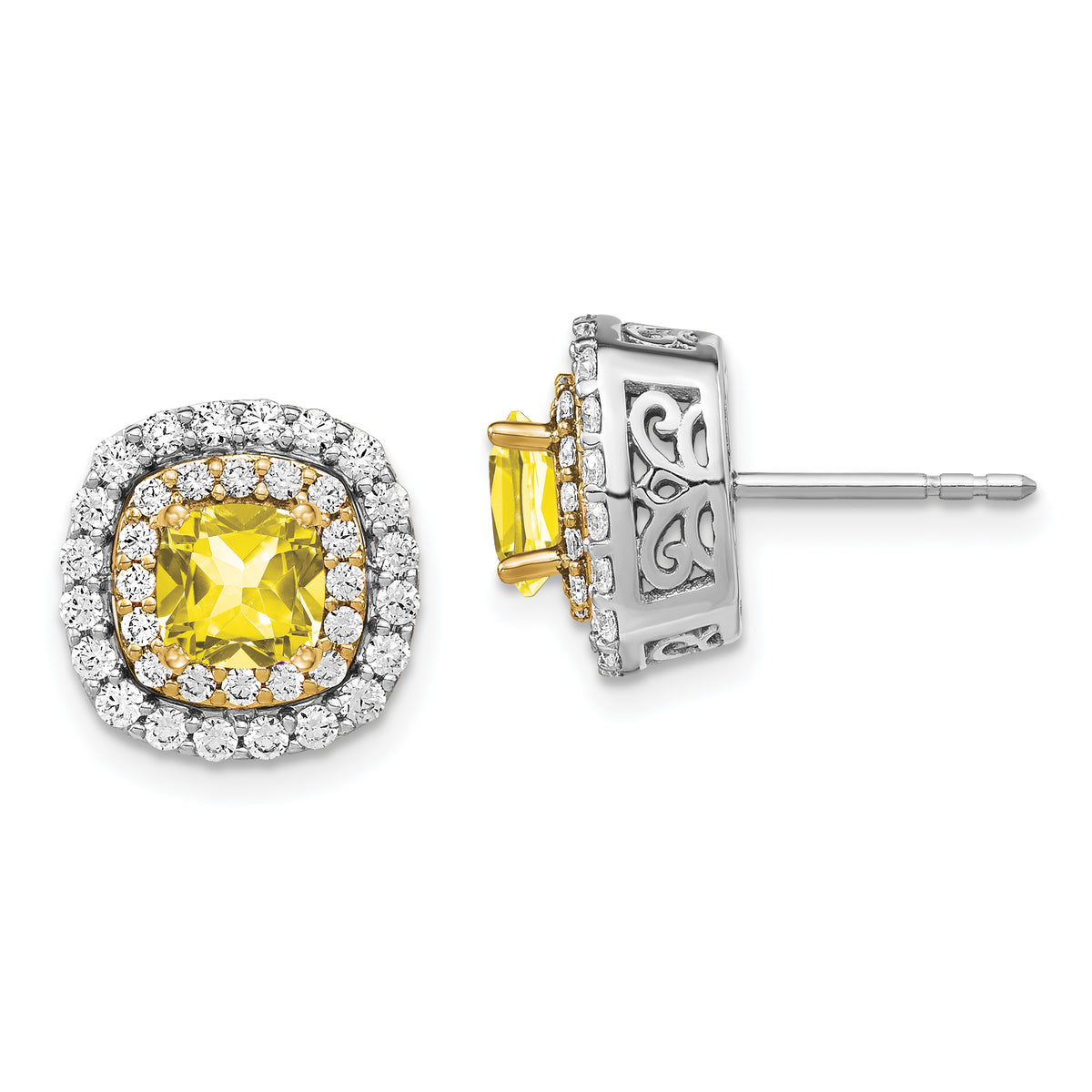 14K Two-Tone Lab Grown Diamond & Created Yellow Sapphire Earrings